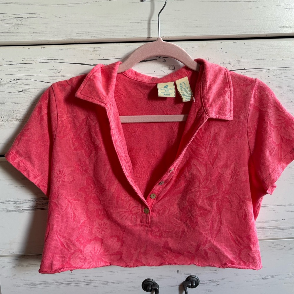 size large pink floral crop top